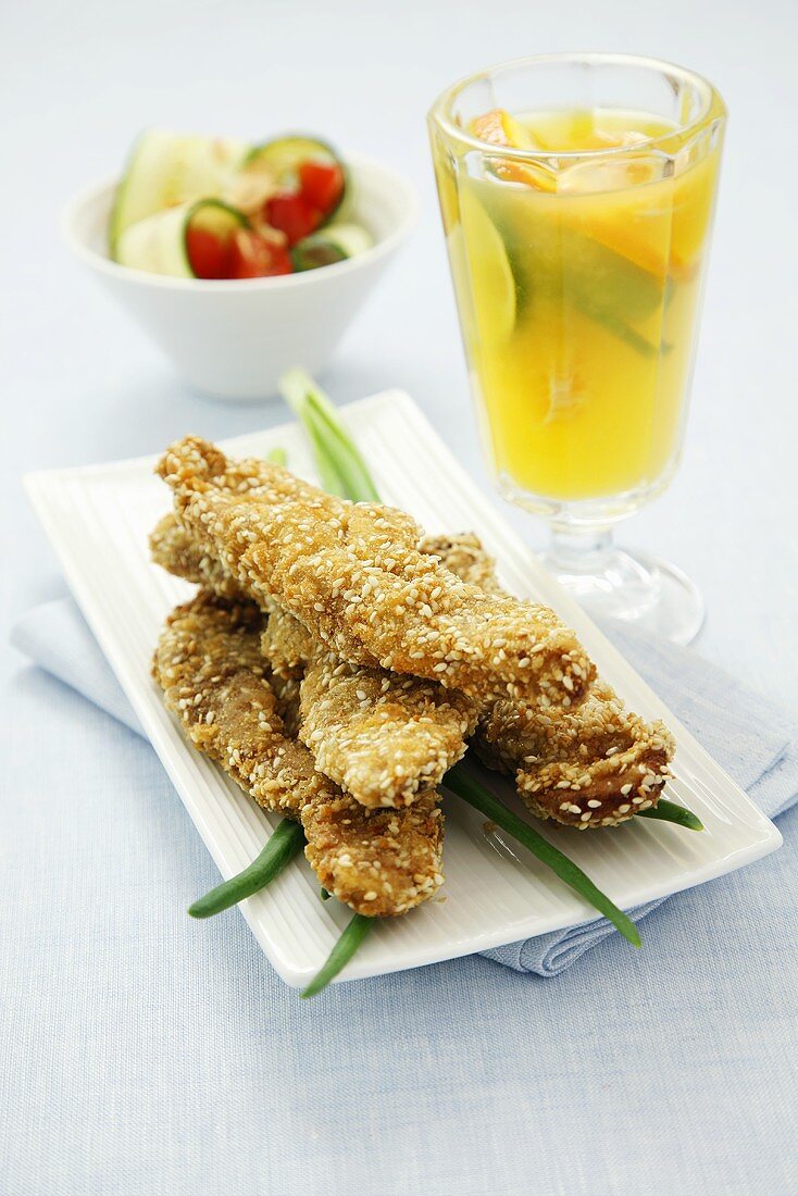 Fried turkey breast with sesame seeds