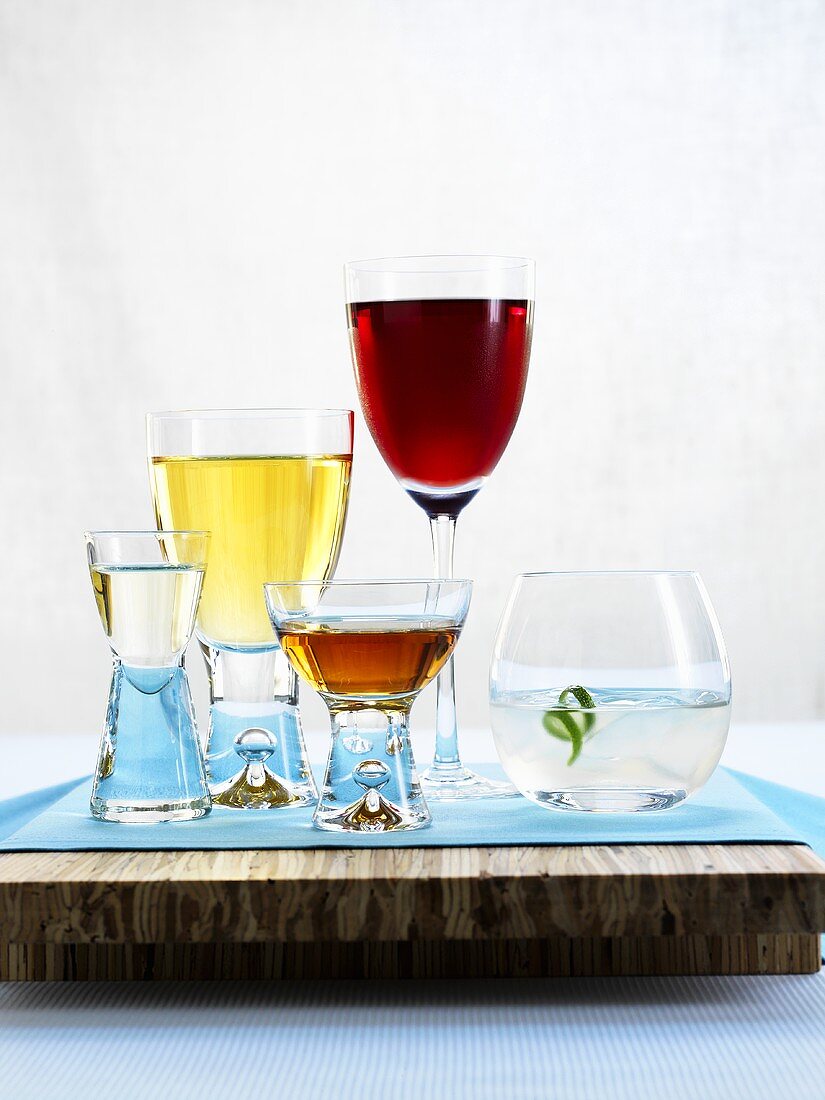 Assorted drinks on a tray