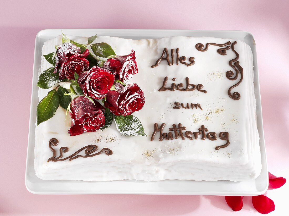 Mother's Day cake with sugared roses