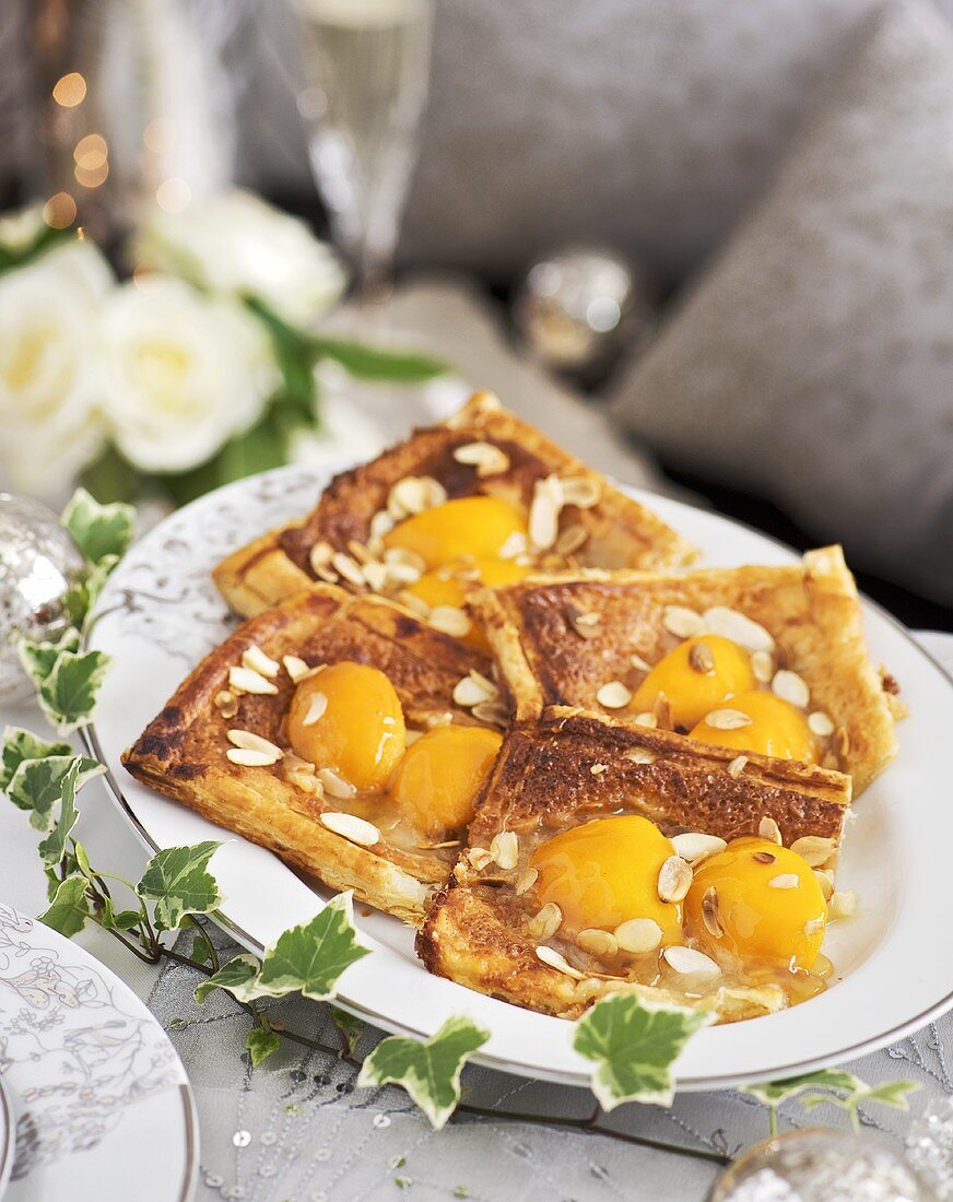 Apricot puff pastry tarts with almonds (Christmas)