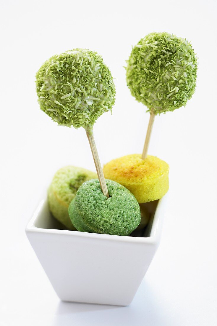 Two nougat and pistachio lollipops