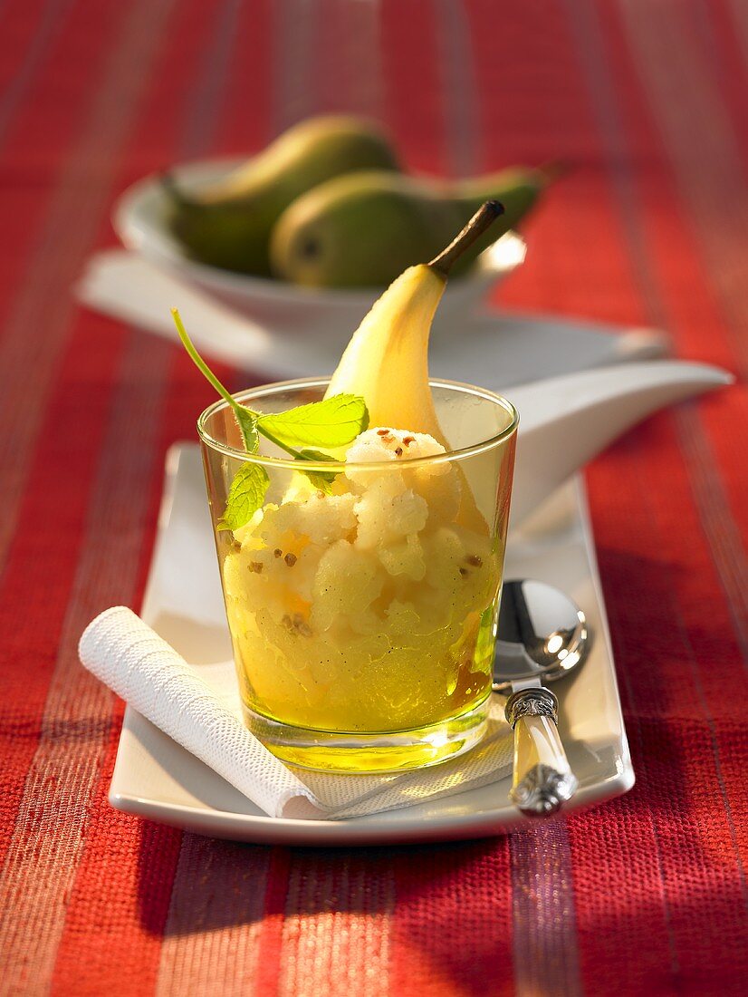 Pear sorbet in a glass