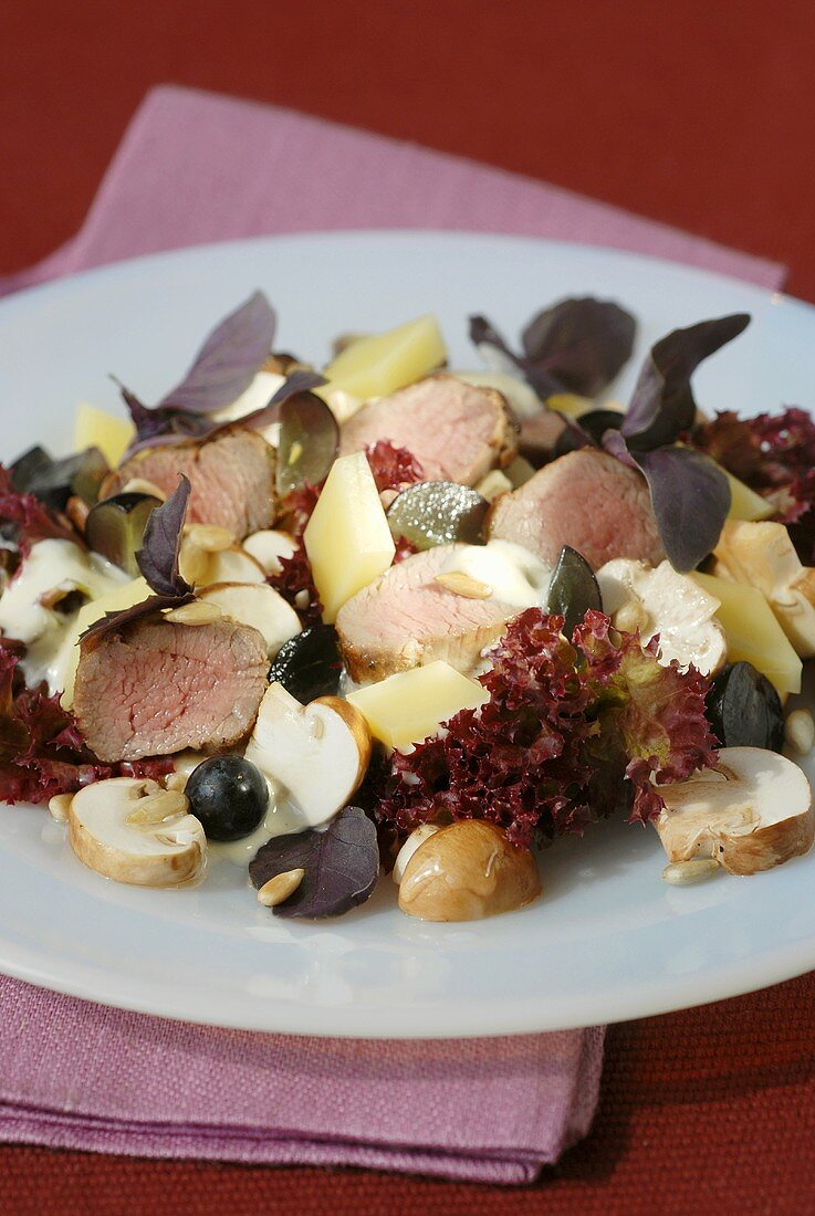 Autumn salad with rabbit fillet