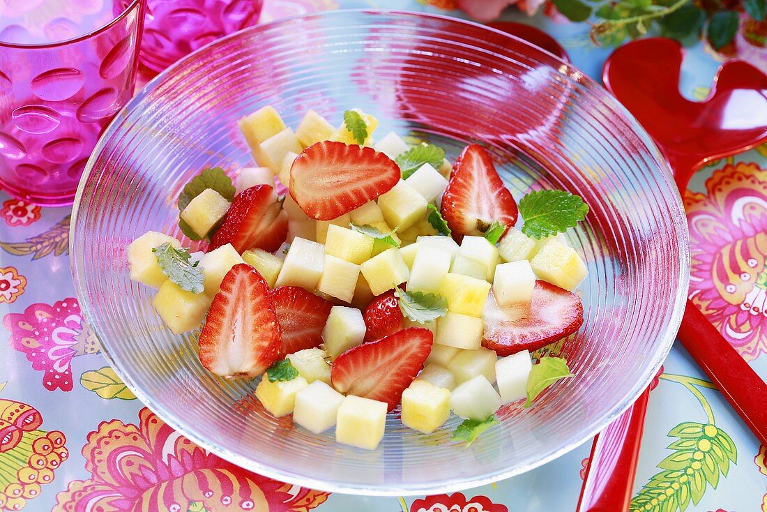 Strawberry and melon salad with mint