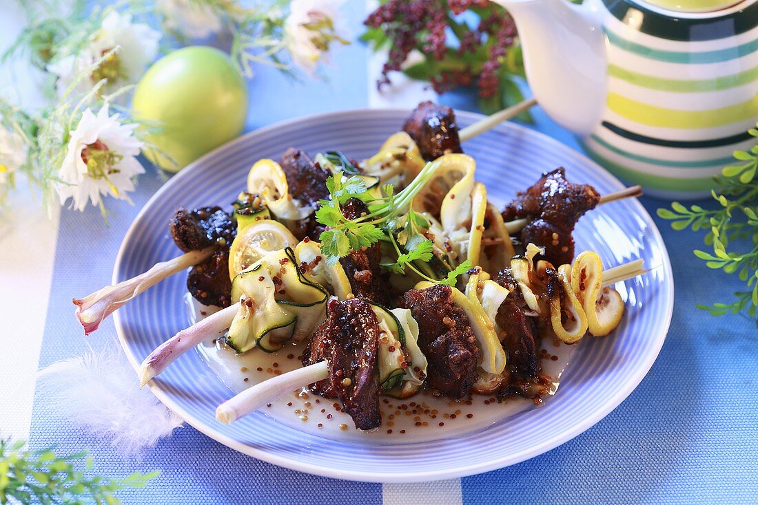 Chicken liver and courgette kebabs