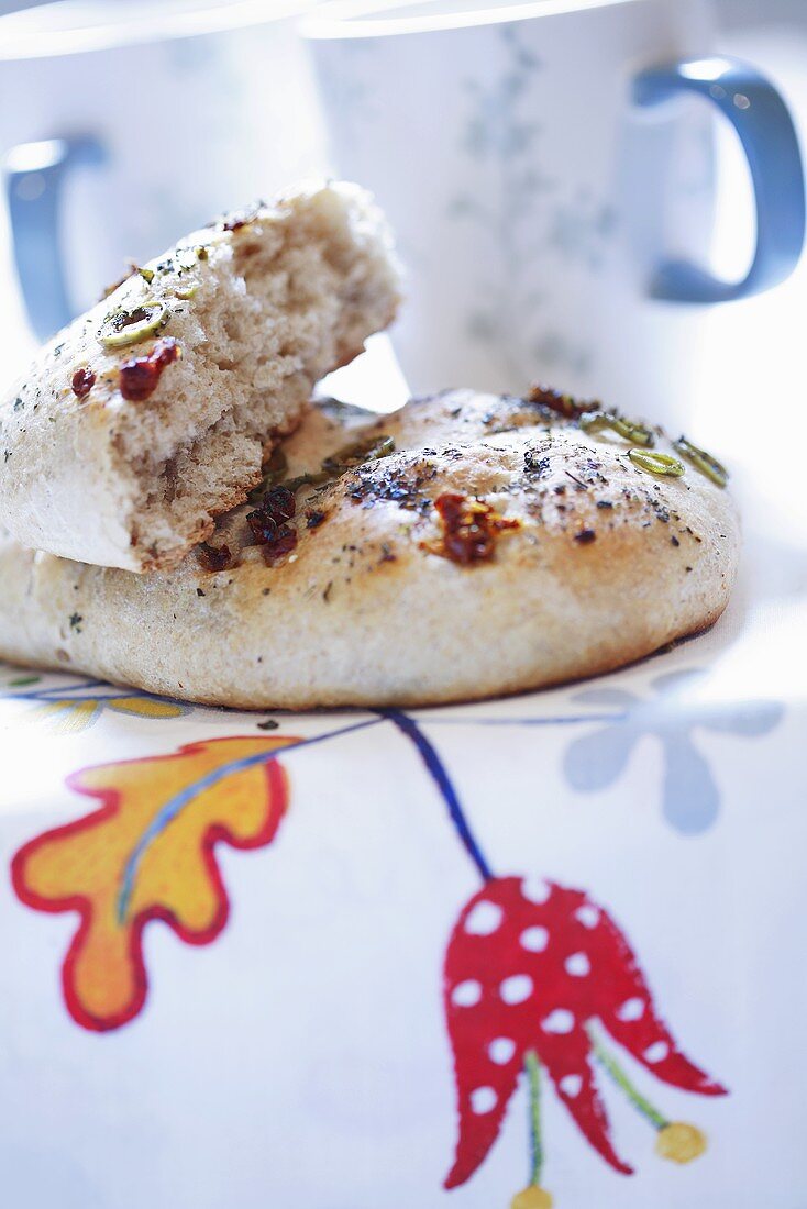 Focaccia with dried tomatoes and herbs