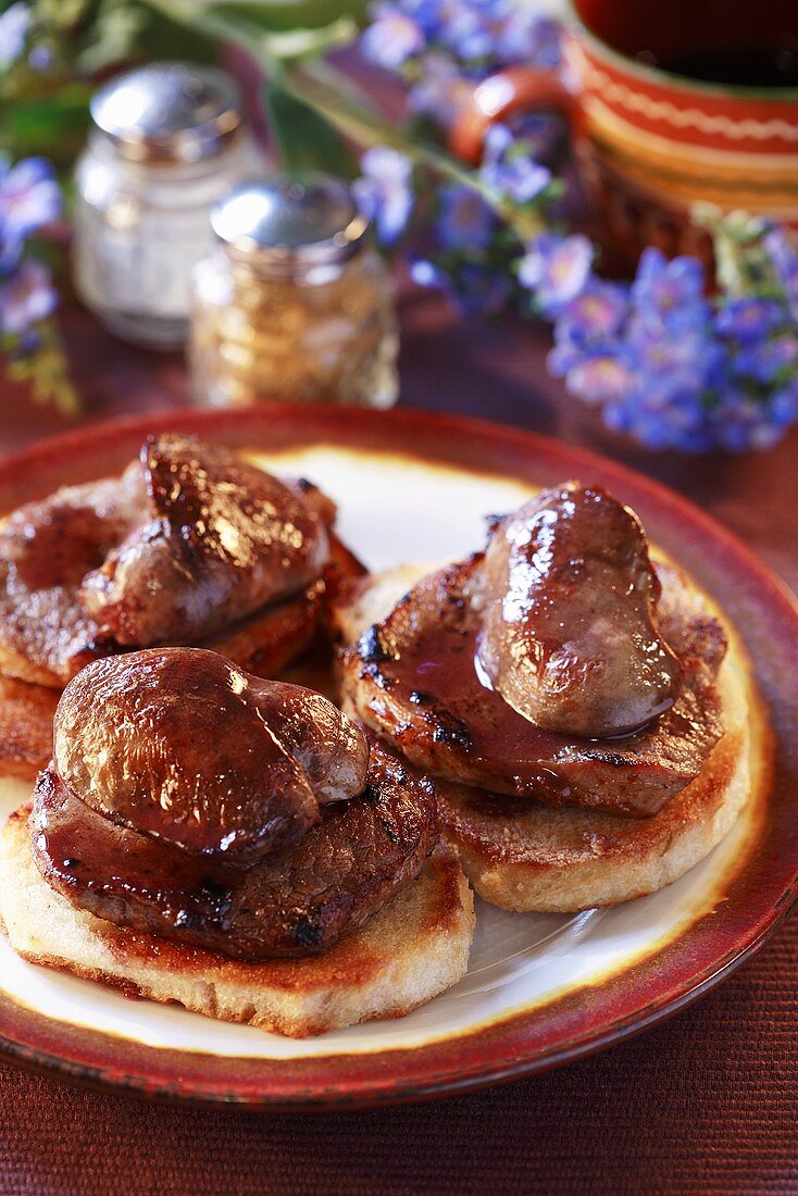 Tournedos a la Rossini (beef fillet with foie gras) on toast