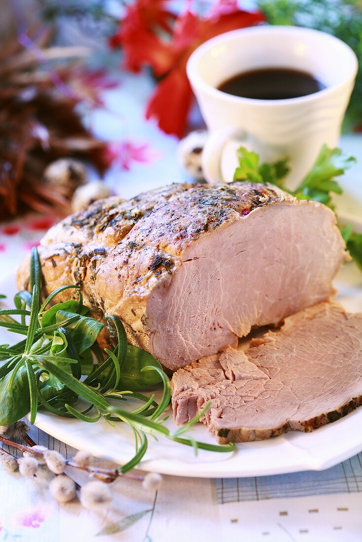 Roast ham with herbs