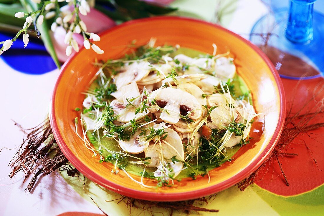 Mushroom salad with cress