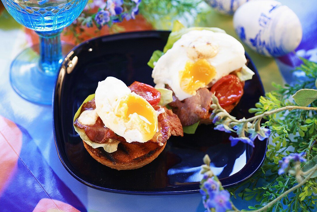 Bacon and fried egg on bread roll for Easter