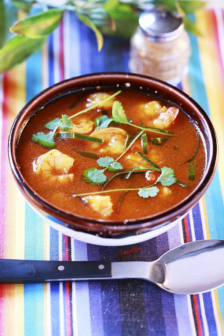 Thai tom yum soup with prawns