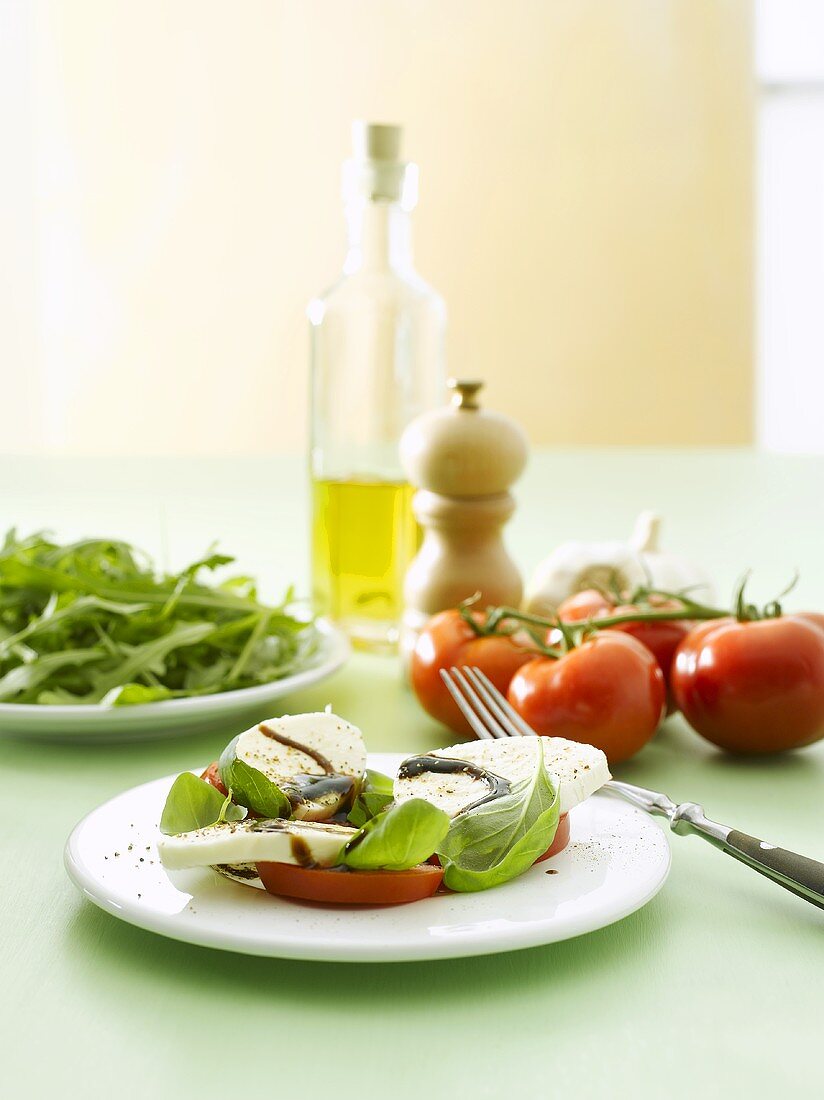 Tomatoes with mozzarella and basil