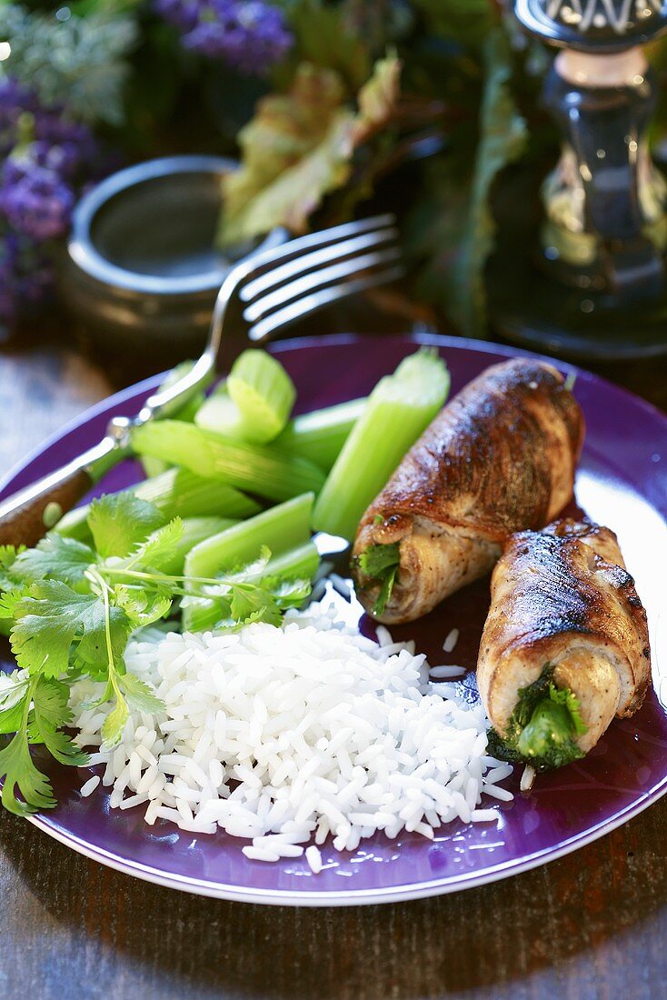Chicken roulades with rice and celery