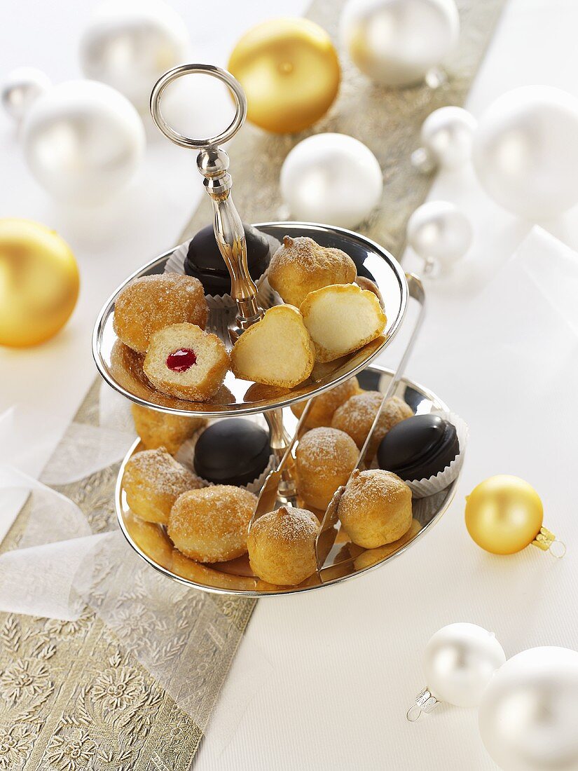 Profiteroles on tiered stand (Christmas)