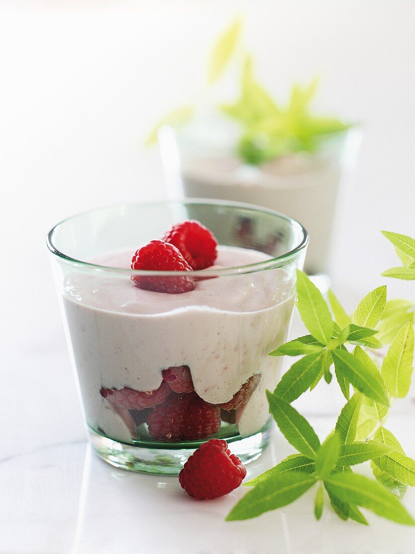 Raspberry and almond cream in a glass