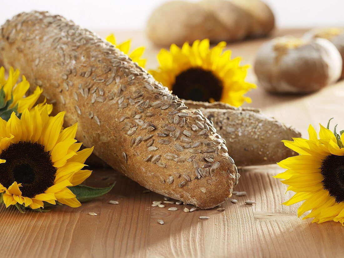 Sunflower bread, surrounded by sunflowers