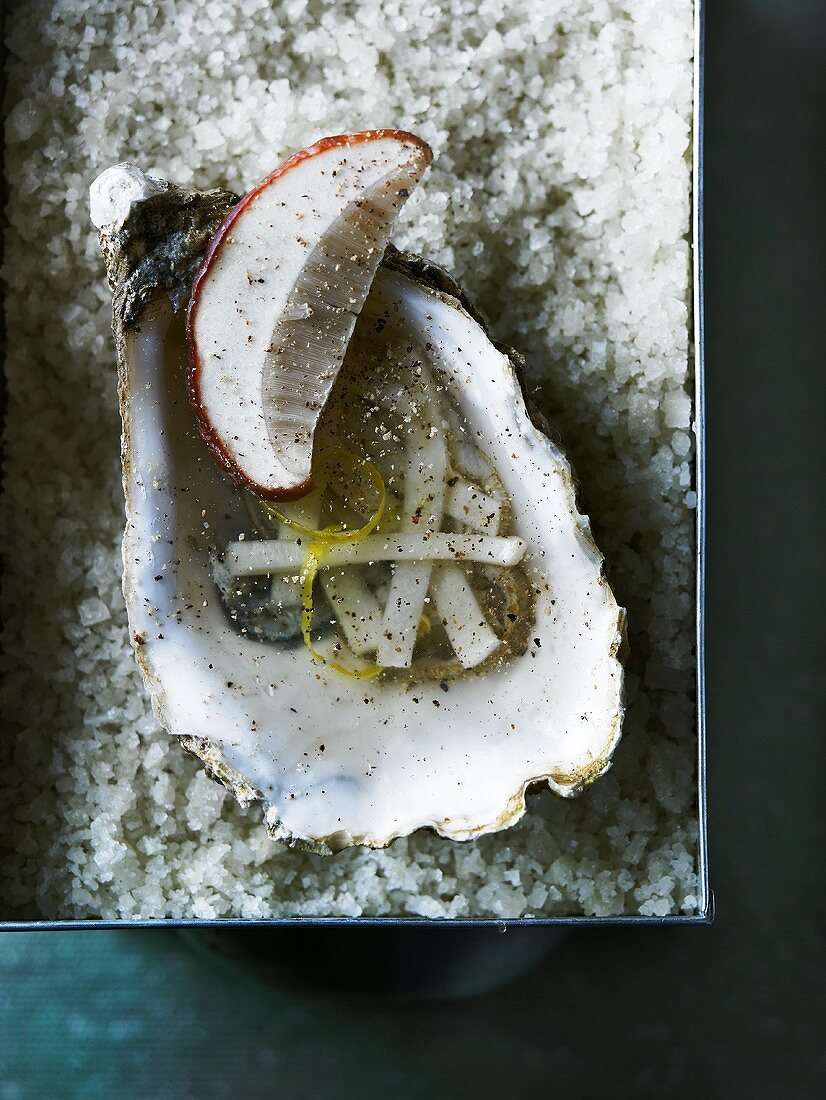 Oyster in jelly with button mushroom