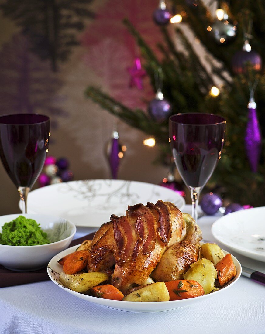 Chicken with bacon and root vegetables for Christmas