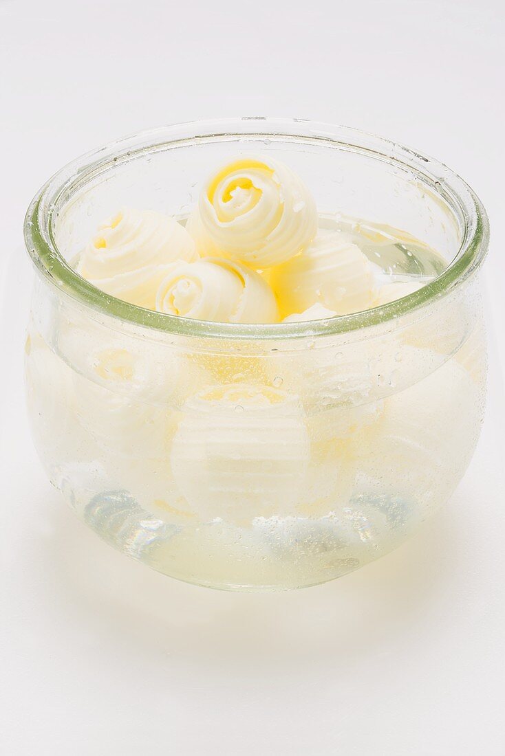 Butter curls in iced water