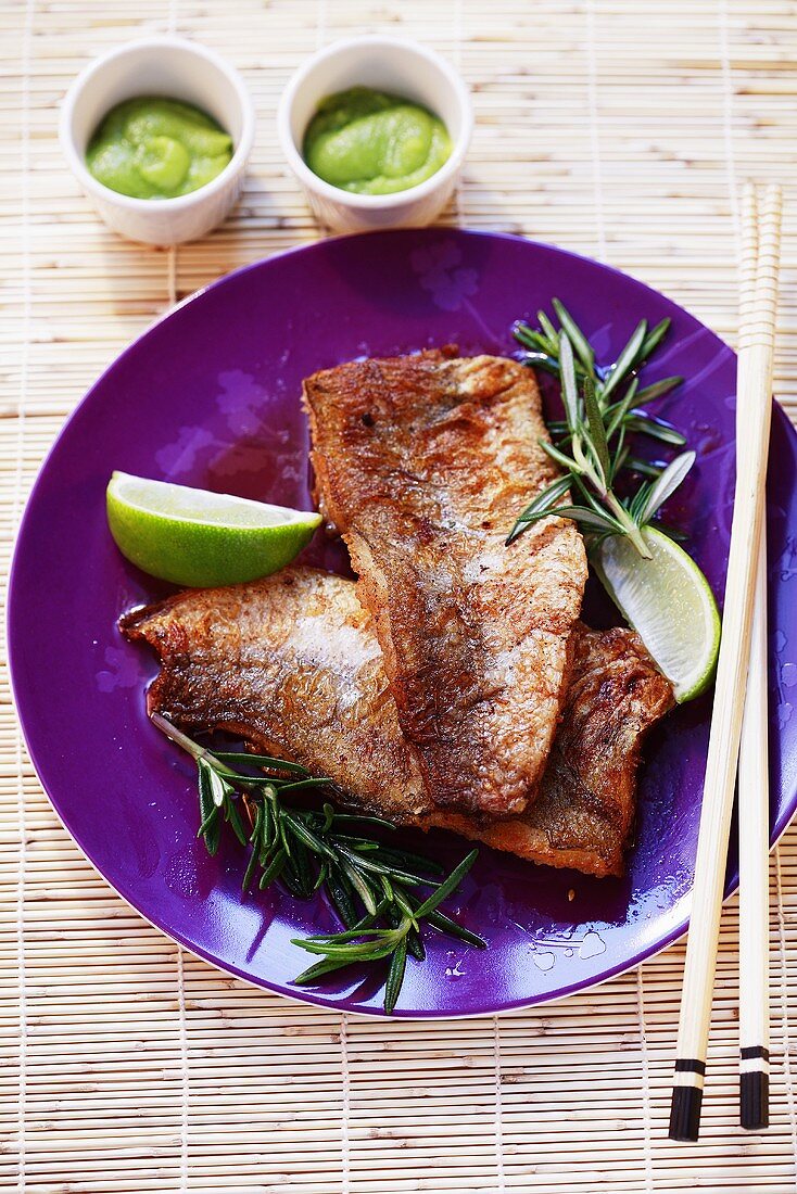 Fried fish fillet with wasabi and rosemary