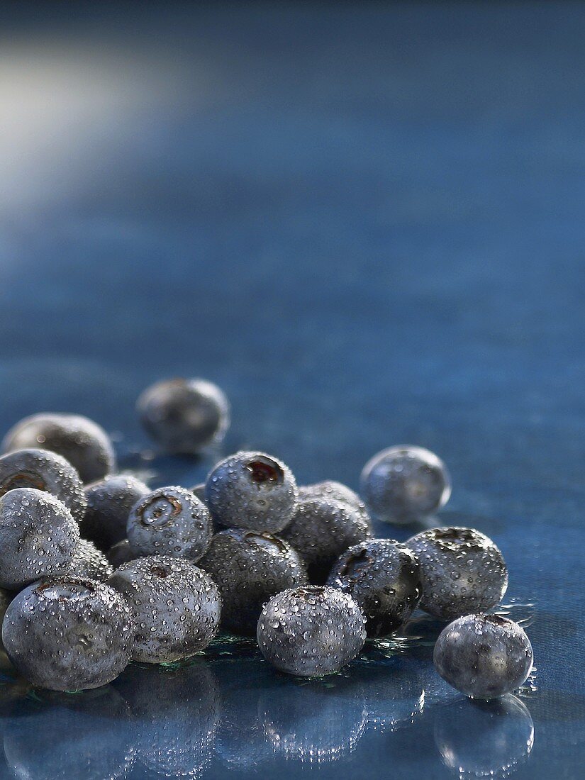 Blueberries with drops of water