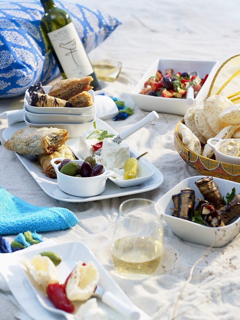 Mediterranean picnic on sand