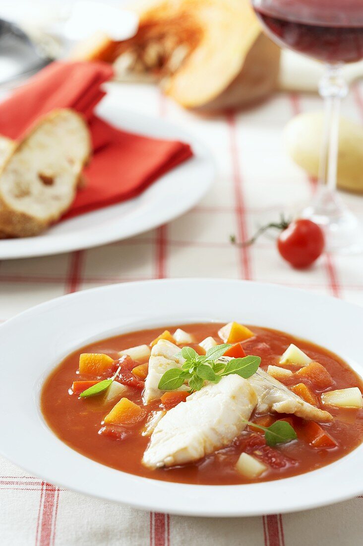 Kürbissuppe mit Fisch