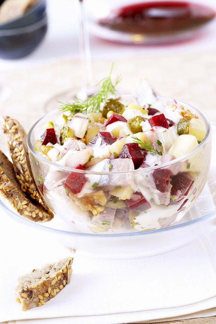 Matjes herring salad with beetroot