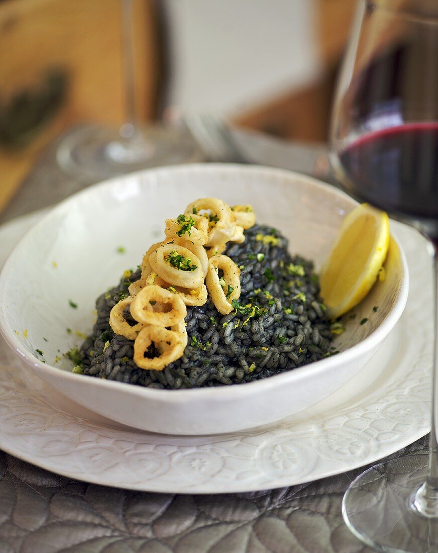 Risotto nero (Rice with squid ink, Italy)