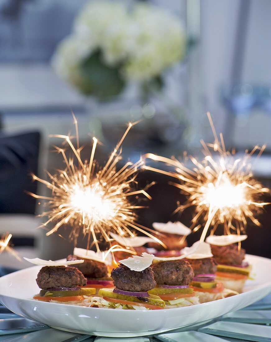 Mini burgers with sparklers
