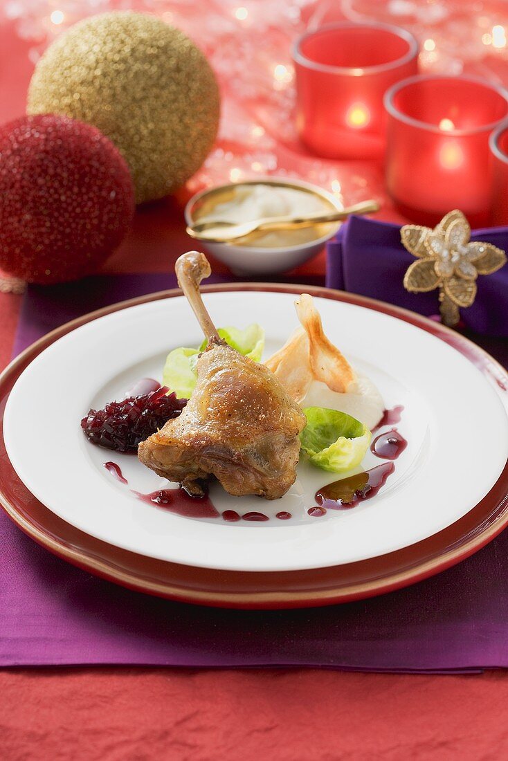 Confit of duck and red onion with scorzonera puree