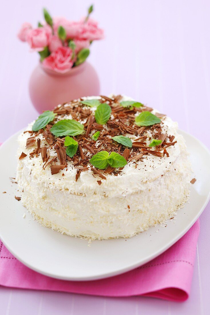 Kokos-Kuchen mit Schokolade und Minze