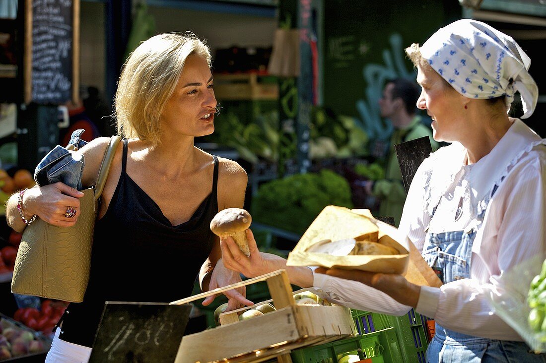 Blond woman shopping at a market