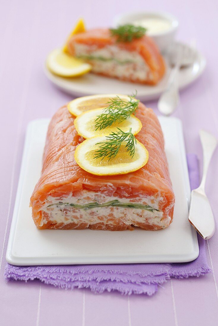 Smoked salmon and cottage cheese terrine