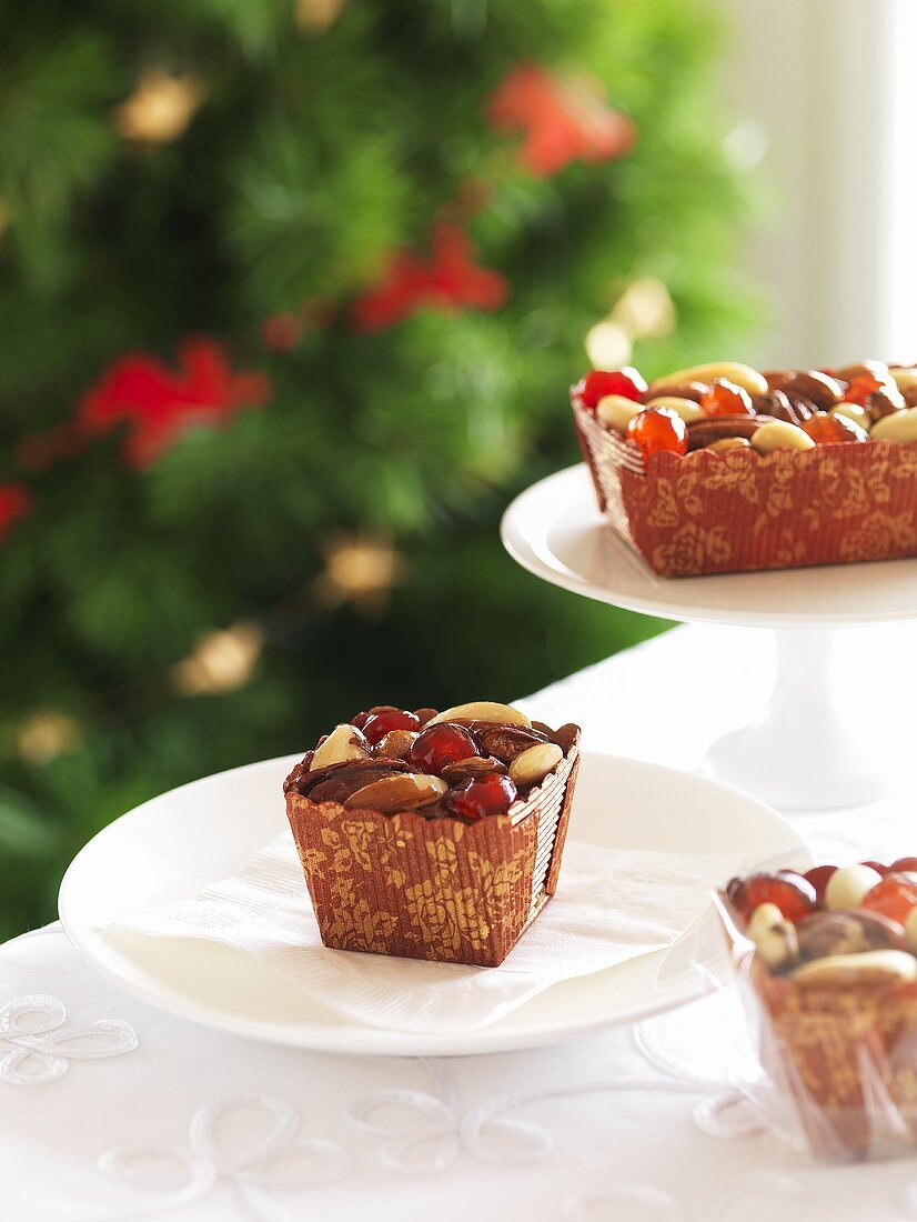 Mini Christmas cakes with dried fruit and nuts