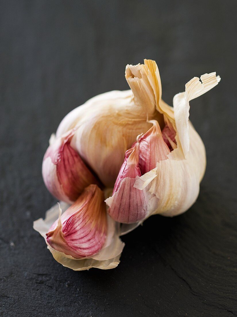 Garlic bulb, broken open