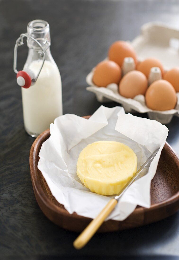 Butter, eggs and milk