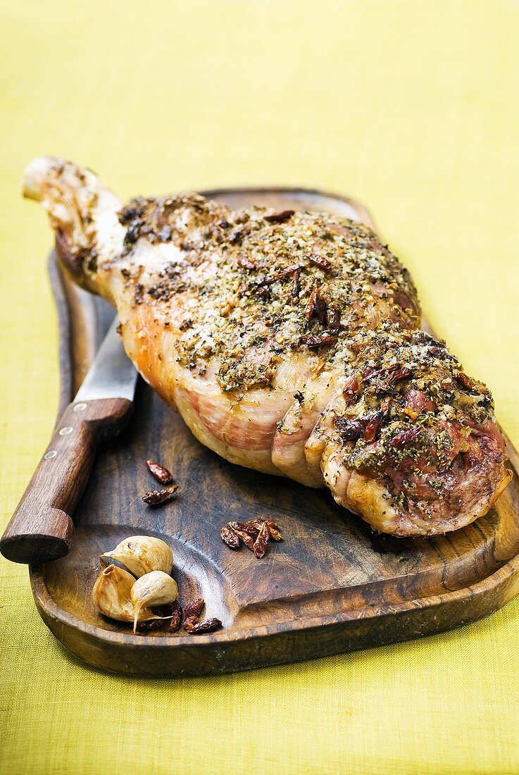 Leg of lamb with rosemary, spices and garlic