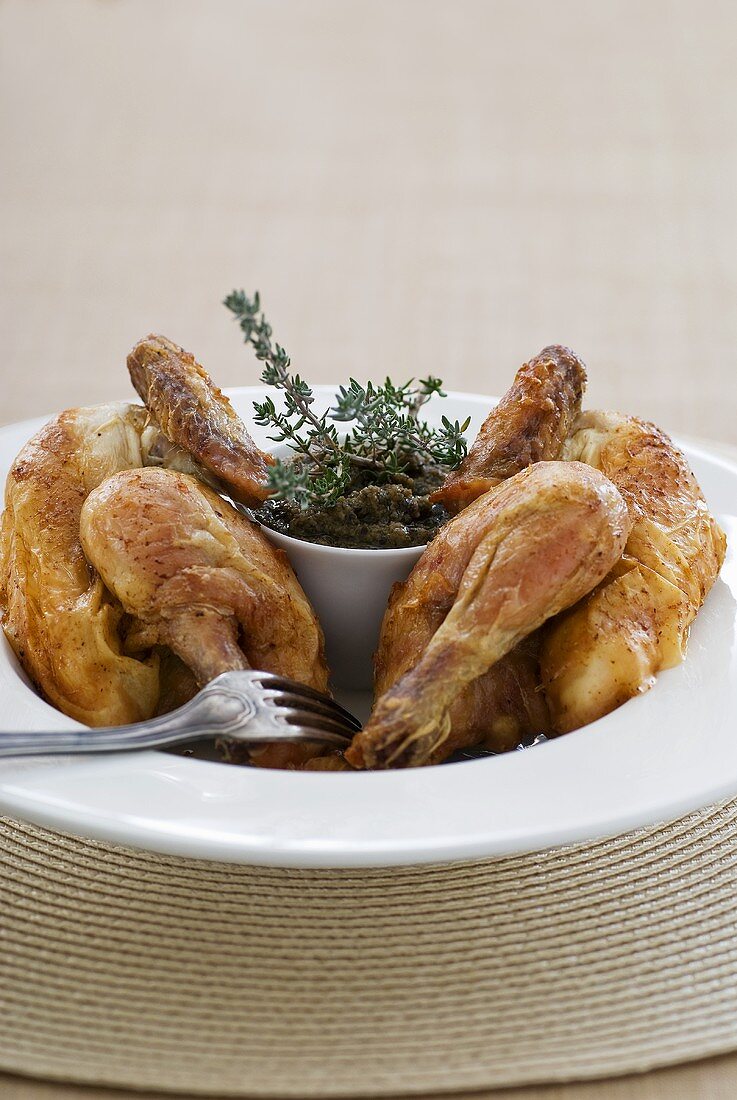 Täubchen mit Oliven-Pesto und Thymian