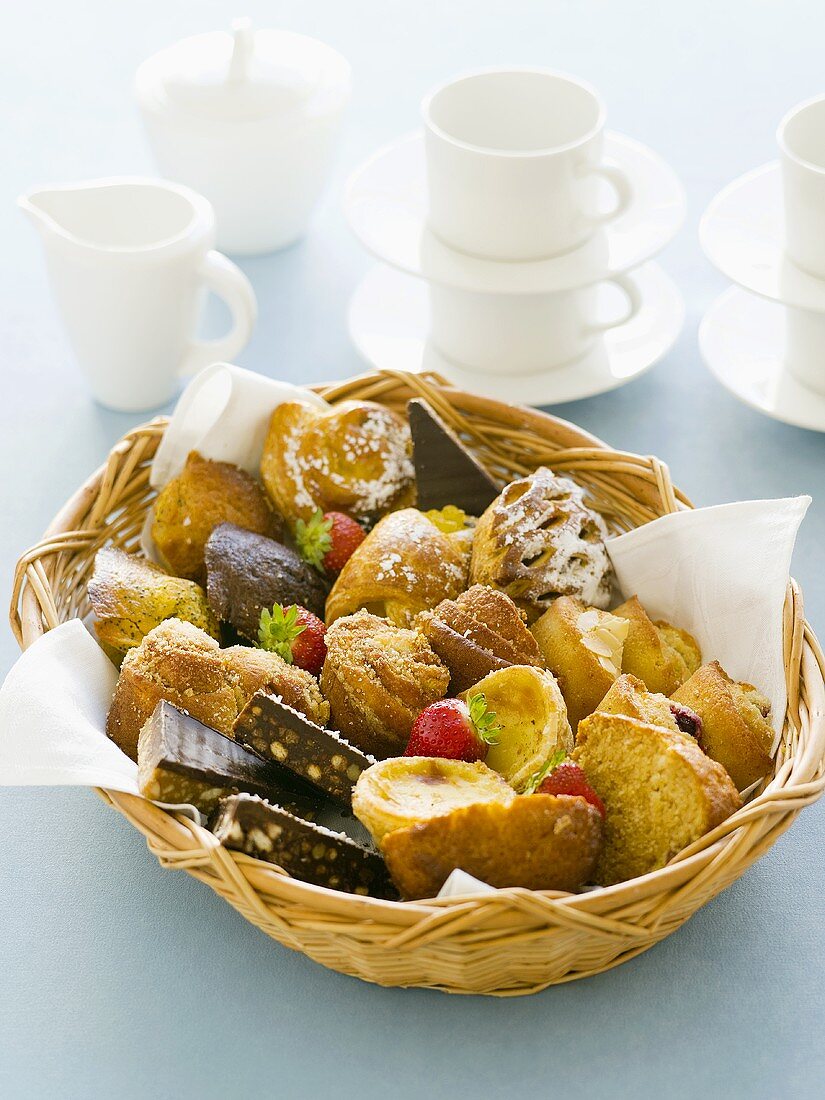 Assorted cakes in a basket