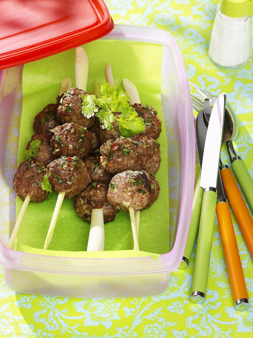 Meatballs on lemon grass skewers