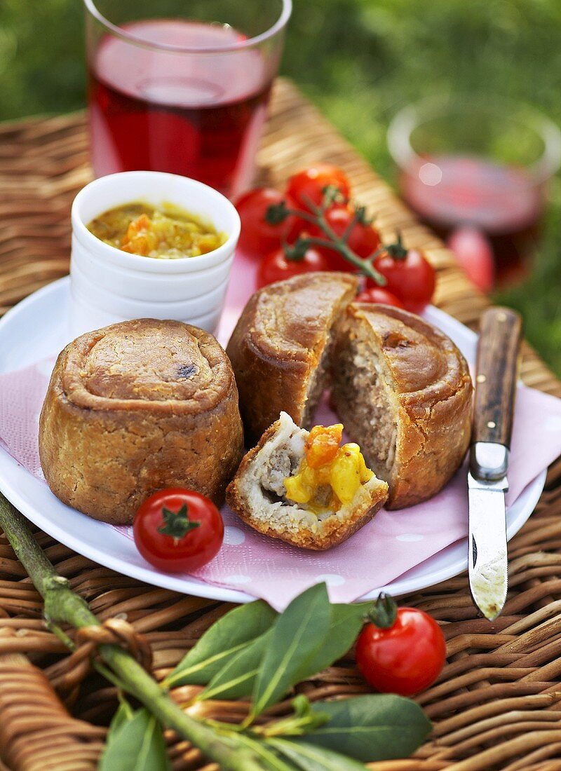 Meat pies on a picnic basket