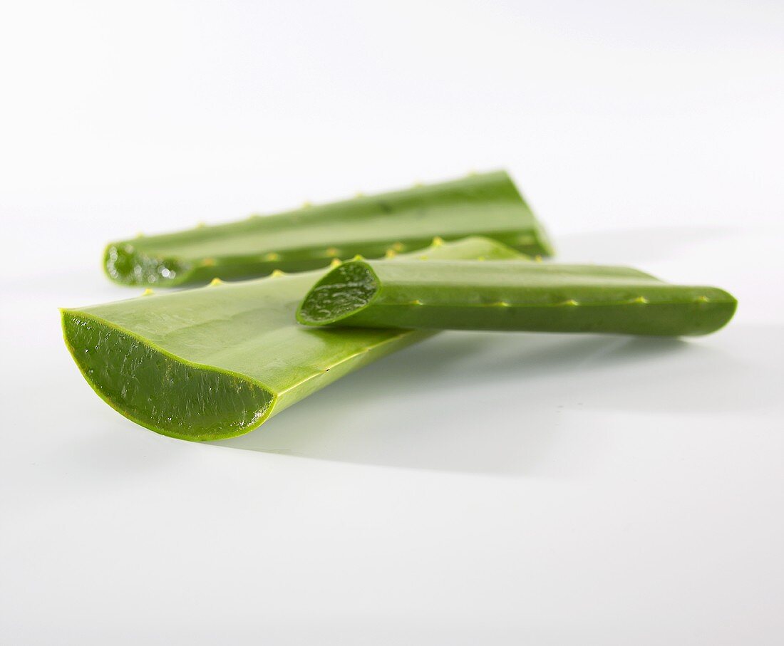 Aloe vera leaves showing a cut surface