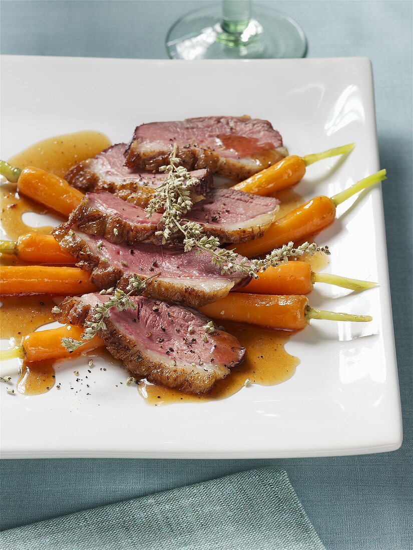 Goose breast on carrots
