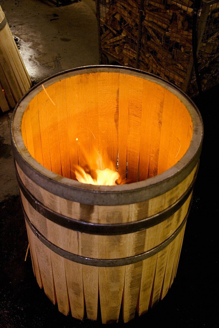 Toasting a wine barrel, Toaneria Concalves, Portugal