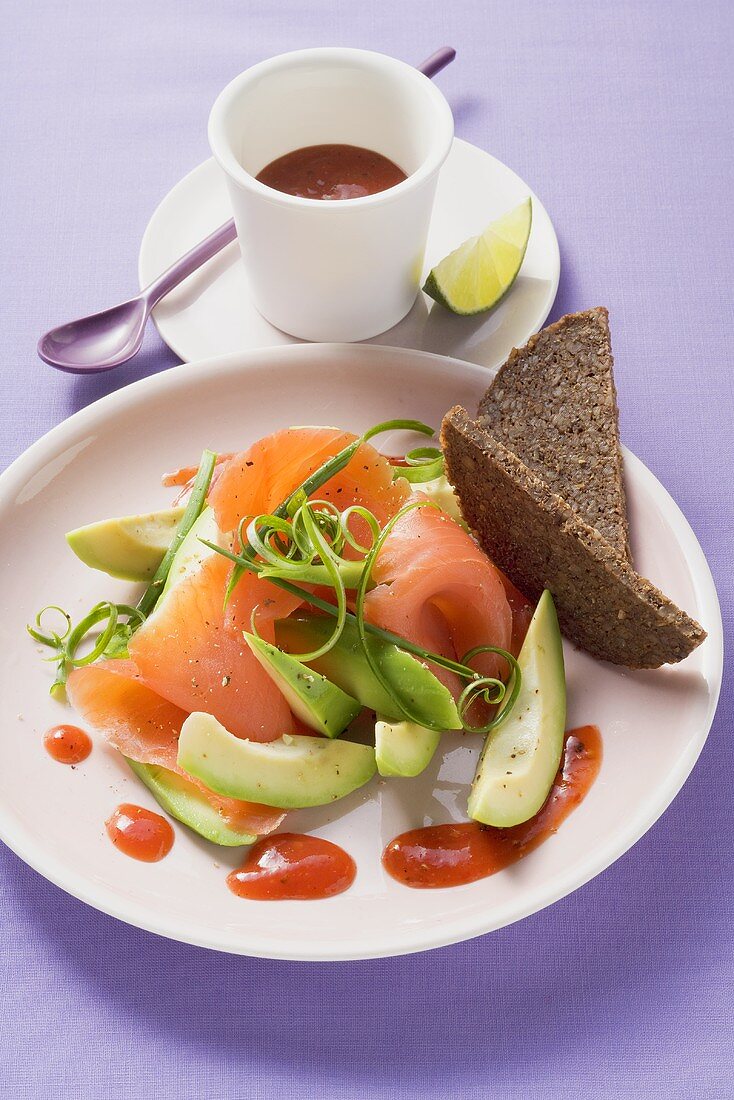Plate of avocado and salmon