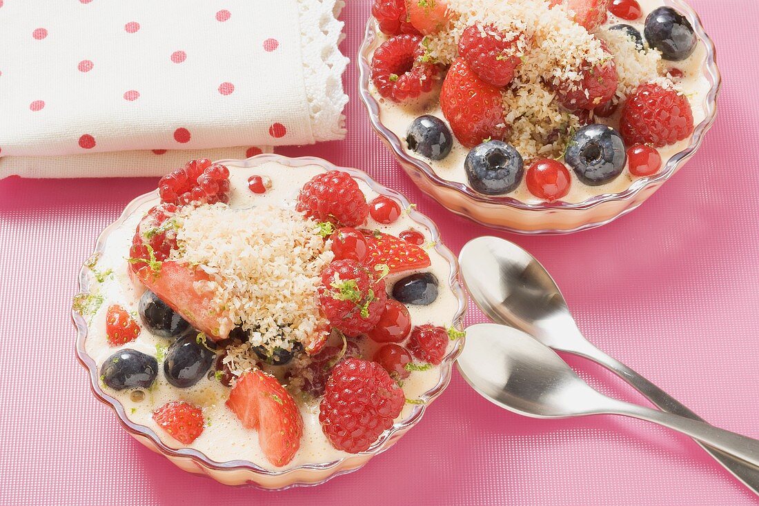 Berry salad with coconut zabaglione