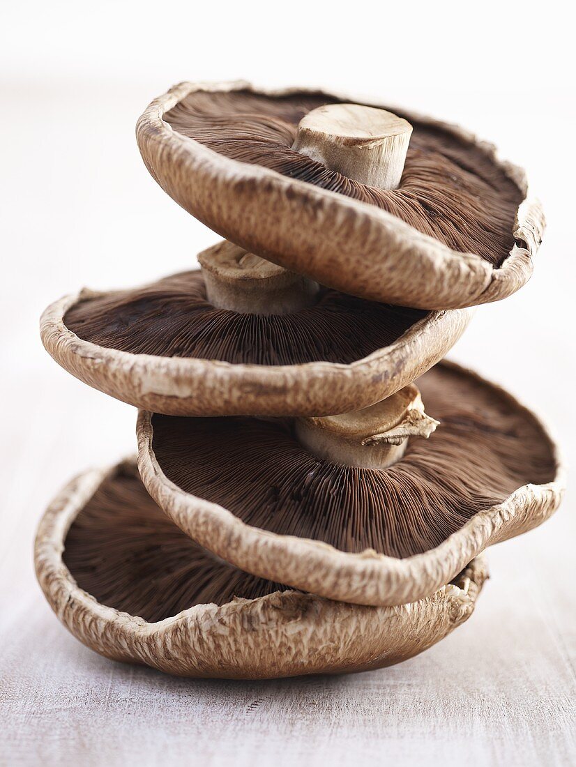 Portobello mushrooms, stacked