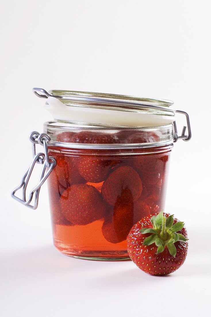 Strawberry jelly in a preserving jar