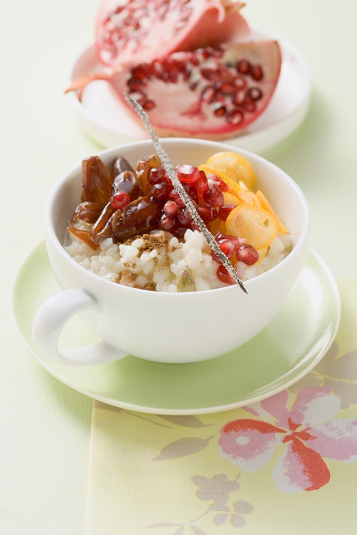 Middle Eastern rice pudding with pomegranate seeds